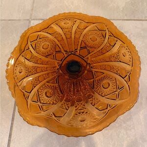 Vintage Imperial Glass Amber Hobstar and Arches Pedestal Cake Platter Dish